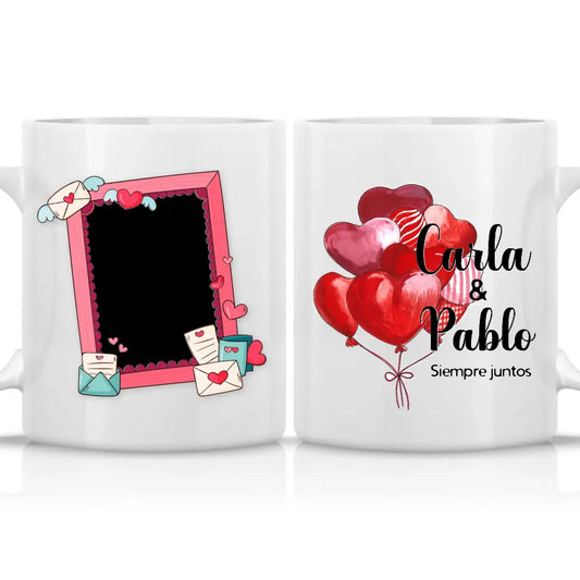 Taza con foto para parejas, globos