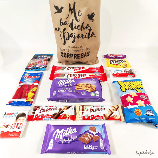 Bolsa kraft con chocolates y golosinas variadas