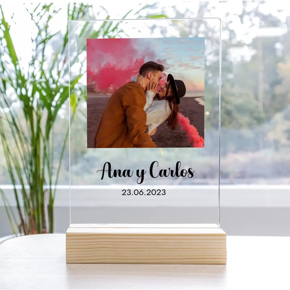 Placa metacrilato personalizada foto, nombres y fecha