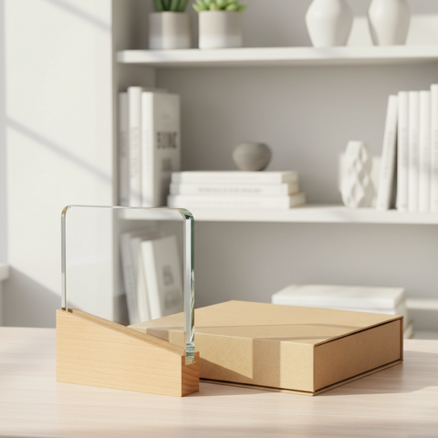 Portafotos de cristal y madera con foto personalizada