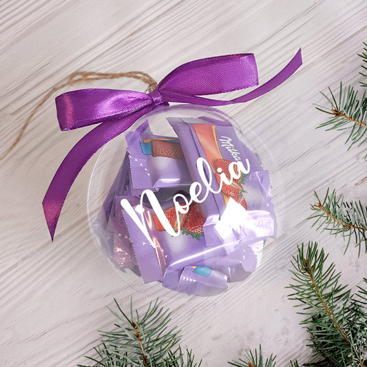 Bola de navidad personalizada y rellena de chocolate Milka