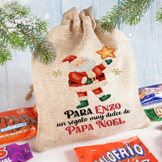 Saquito personalizado con chuches para Papa Noel