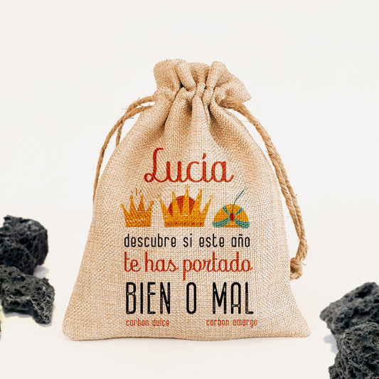 Carbón dulce para reyes, personalizado, 100gr, bien o mal