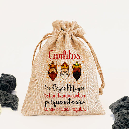 Carbón dulce para reyes, en bolsa personalizada, 100gr