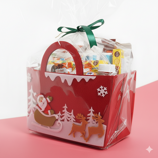 Cesta navideña con chocolates en color gris