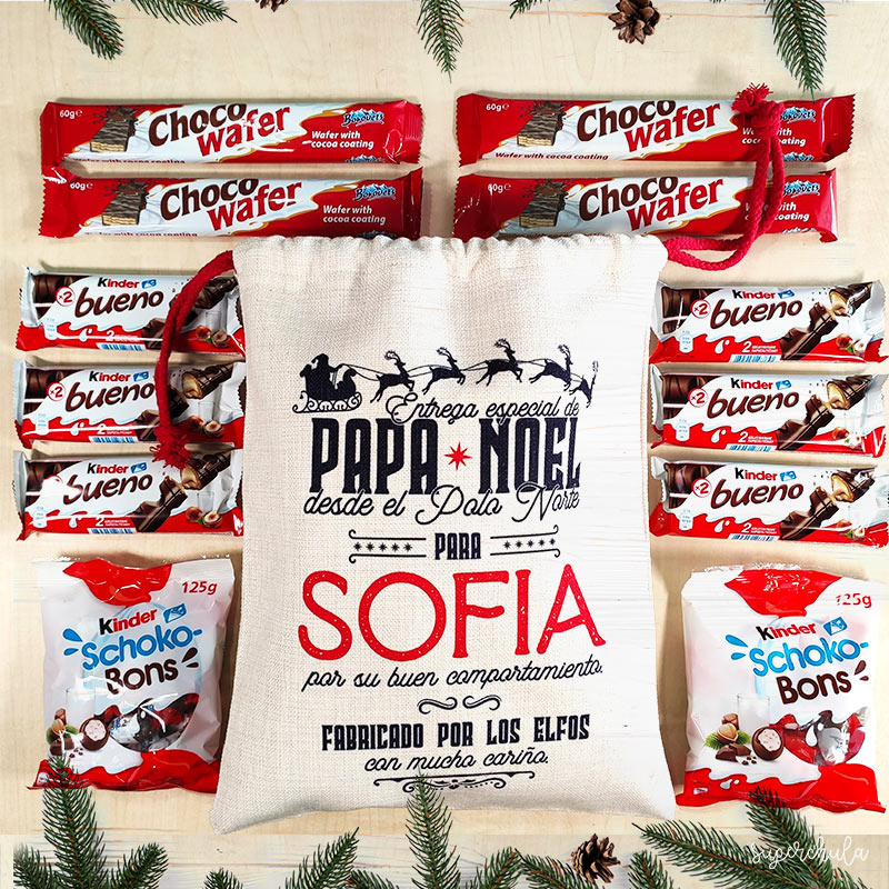 Saco Papa Noel lleno de chocolates Kinder