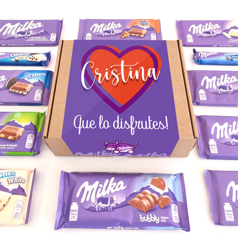 Caja selección tabletas chocolate Milka, personalizada