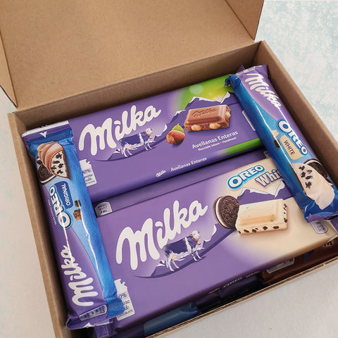 Caja selección tabletas chocolate Milka, personalizada