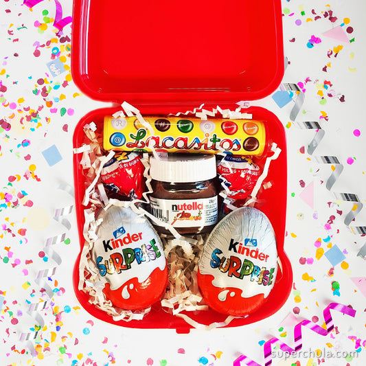 Sandwichera personalizada llena de chocolates, color rojo