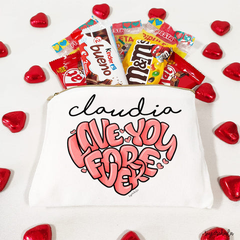 Neceser personalizado con chocolates en su interior. En caja de regalo. Modelo Love You Forever