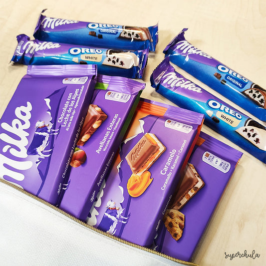 Neceser personalizado, con chocolates Milka. Perfecto como regalo